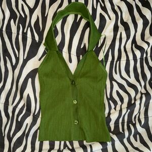 Zara Olive Ribbed Halter Blouse